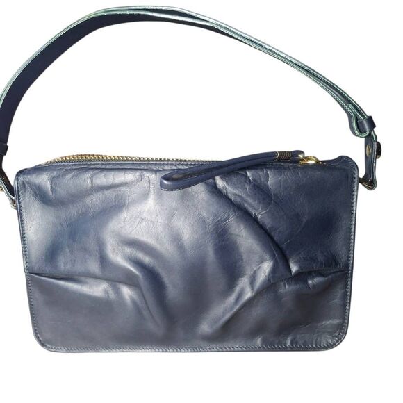 Vintage Tre Vero Navy Blue Leather Shoulder Bag – Adjustable Strap - Picture 2 of 9